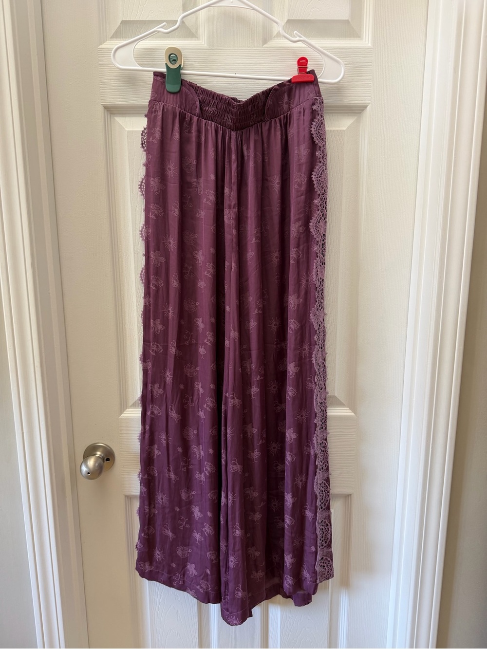 Free People Purple Lace Trim Wide Leg Pants Size Small